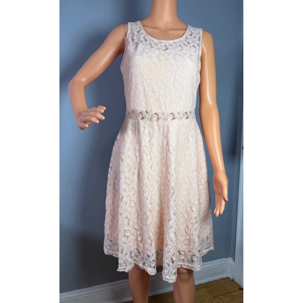 Ko Ko Ailis Dress Medium M New Pink Lace Floral Crochet Sleeveless A Line Mini 7